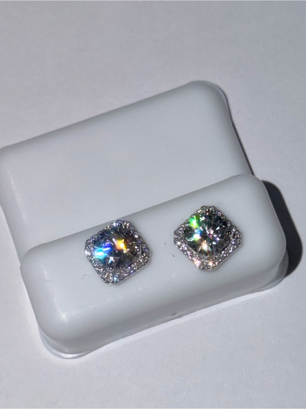 Silvara 925 Sterling Silver Cushion Halo Boarder Moissanite Earrings